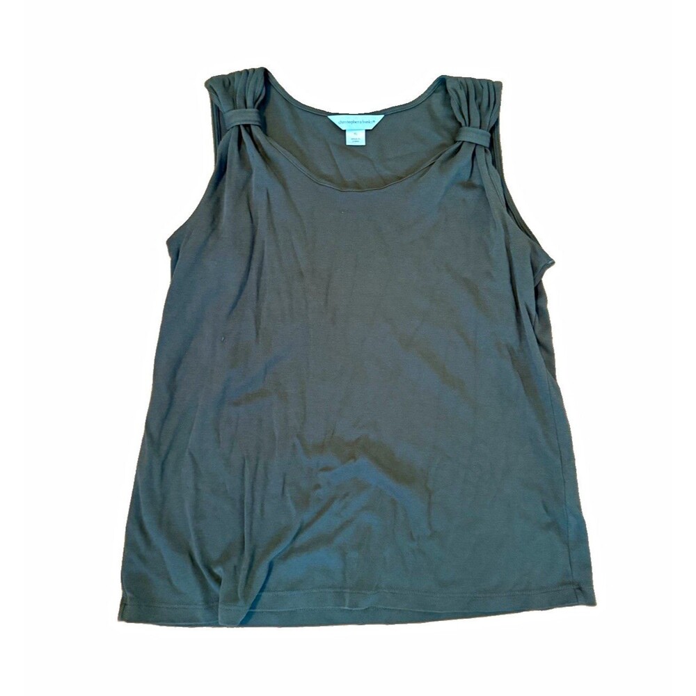 Christopher & Banks Green Solid Scoop Neck Ruched Knit Tank Top Women’s XL